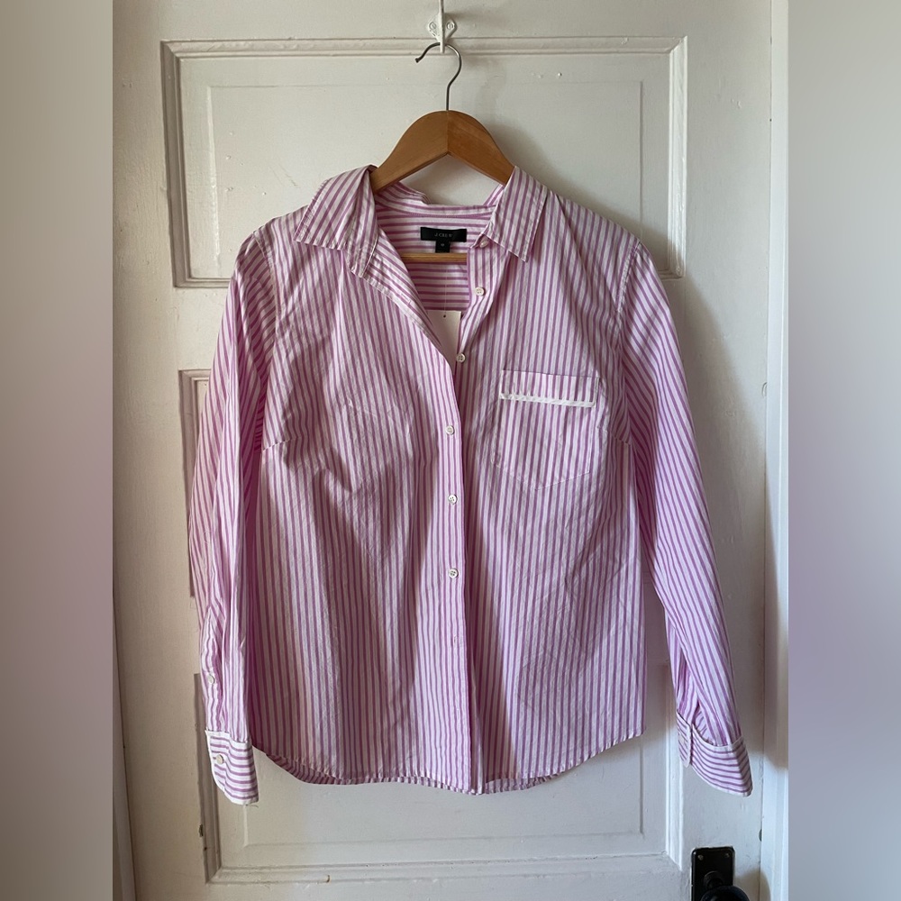 J. Crew Pink + White stripe blouse